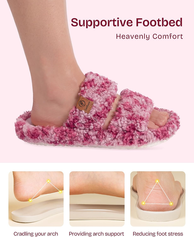 Womens Fuzzy Open Toe Slippers Soft Comfy Memory Foam Indoor House Shoes4