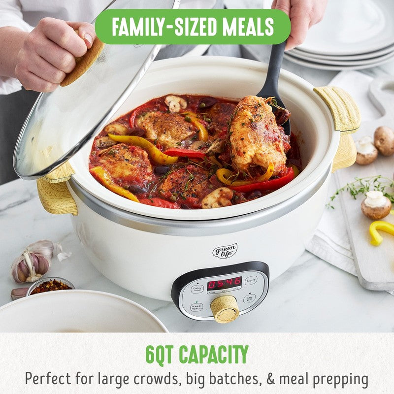 6 Quart Non Stick Family Meal Slow Cooker with Removable Pot, Cream5
