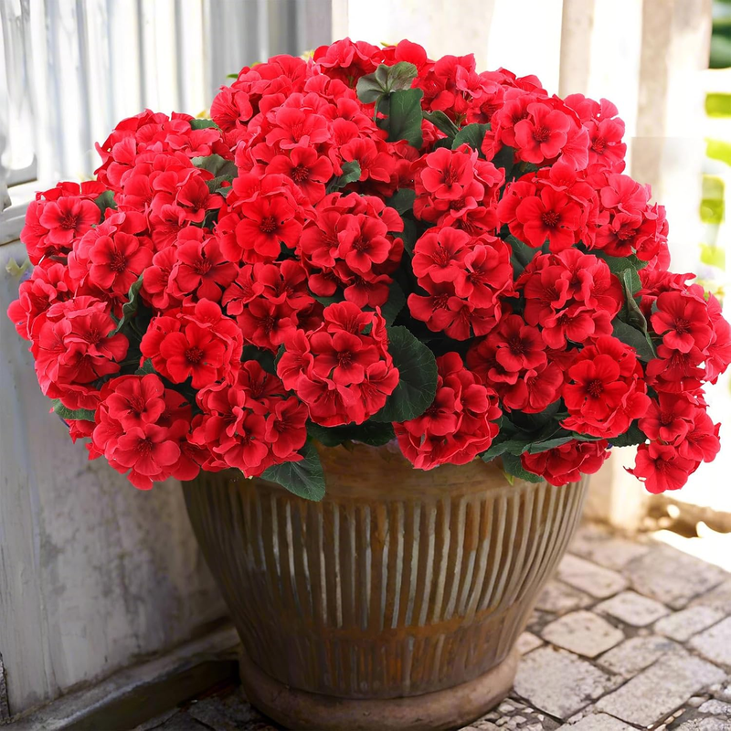6 Pcs Artificial Geranium Flowers for Outdoors Geranium Silk Red Flower Outdoor 0