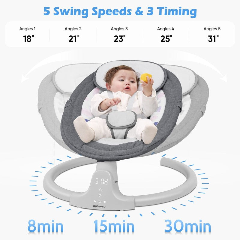 Baby Swing for Infants Motorized Swing w/ Music Speaker Remote Control Gray3