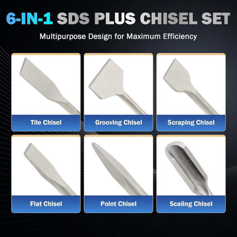 SDS Plus Chisel Set, 6Pc Masonry & Tile Drill Bits for Home Improvement2