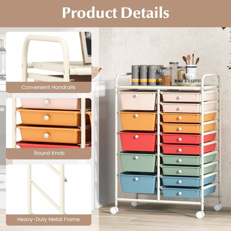 15 Drawer Rolling Storage Cart Tools Scrapbook Paper Office School Organizer Mul7