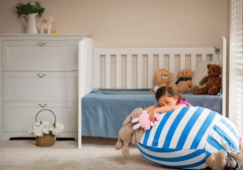 Kids Stuffed Animal Storage Bean Bag Cover XL Cotton Canvas Blue6
