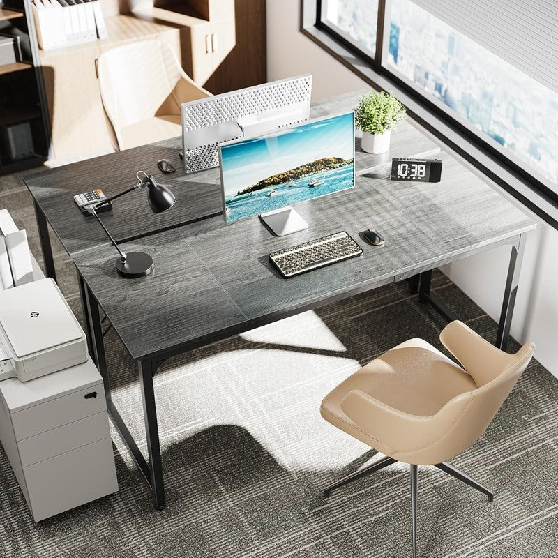 63'' Computer Gaming Desk w/ Storage Office Writing Desk Metal Frame Grey1