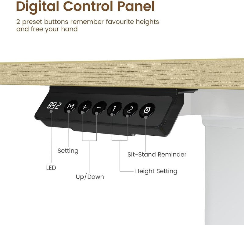 L Shaped Electric Standing Desk w/ Keyboard Tray LED Power Beige5