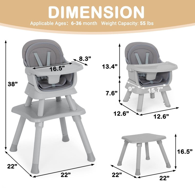 8 in 1 Baby High Chair, Toddler Dining Booster Seat for Eating, Light Grey5