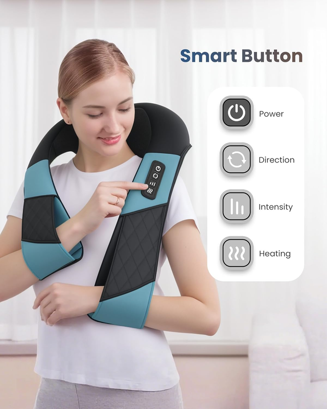 Cordless Neck Massager w/ Heat Deep Tissue Shiatsu Back Shoulder Massage5