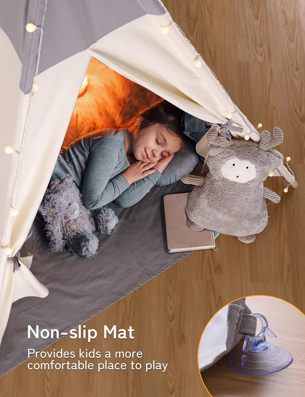 Teepee Tent for Kids with Light & Mat, Toddler Tents Indoor Play Tent Playhouse,6