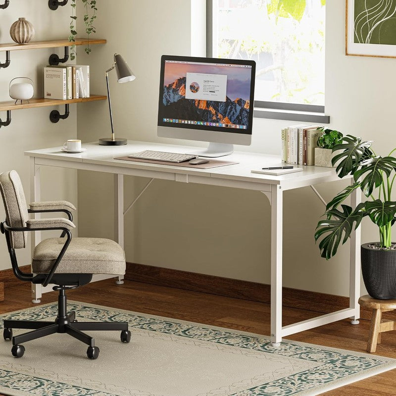 63'' Computer Gaming Desk w/ Storage Office Writing Desk Metal Frame White6