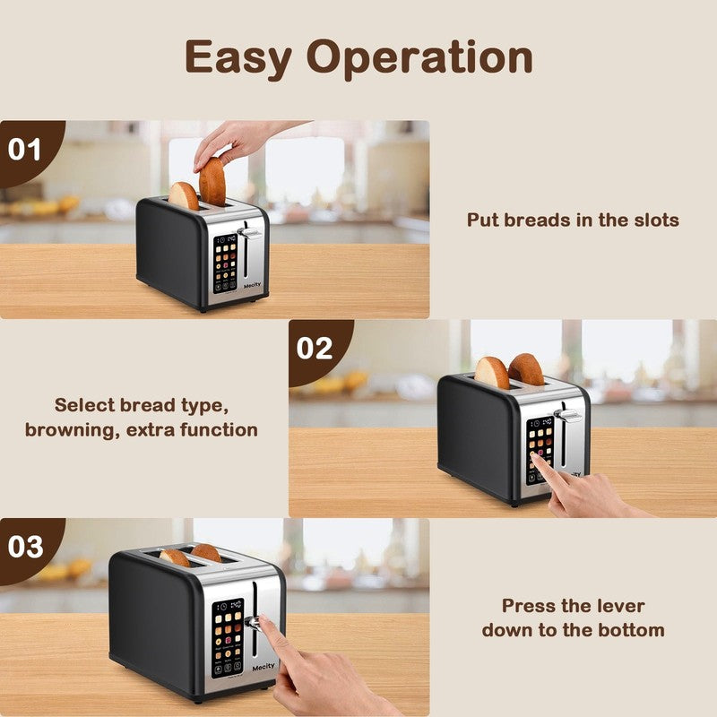 2 Slice Touchscreen Toaster, Stainless Steel, 6 Shade Settings, Wide Slots, Rehe5