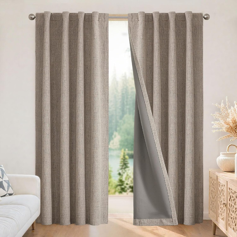 Blackout Curtains for Bedroom   Nature Linen 84 Inch Long 100% Light Blocking 2 9