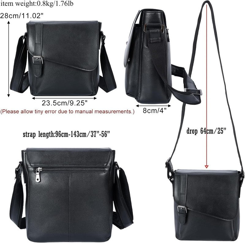 Leather Messenger Bag Small Crossbody Shoulder Bag Men Women Fits 10in Tablet3