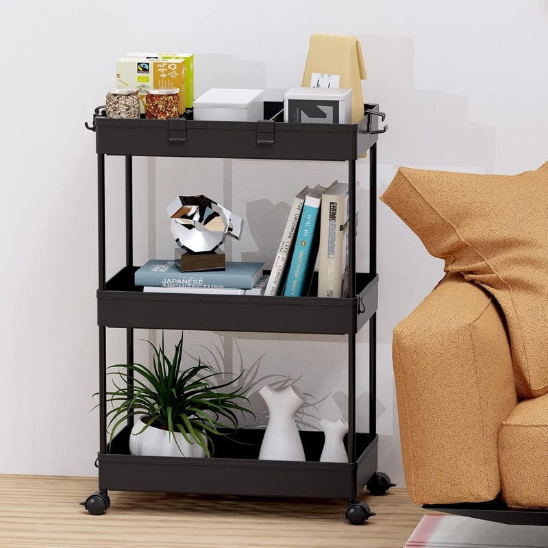 3-Tier Rolling Cart with Wheels, Storage Trolley Organizer with Baskets, Black8