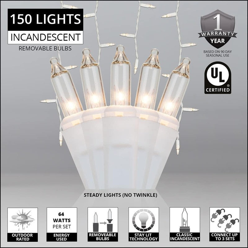 8.5 Ft 150 Clear Icicle Lights   White Wire, Indoor/Outdoor Christmas Icicle Lig1