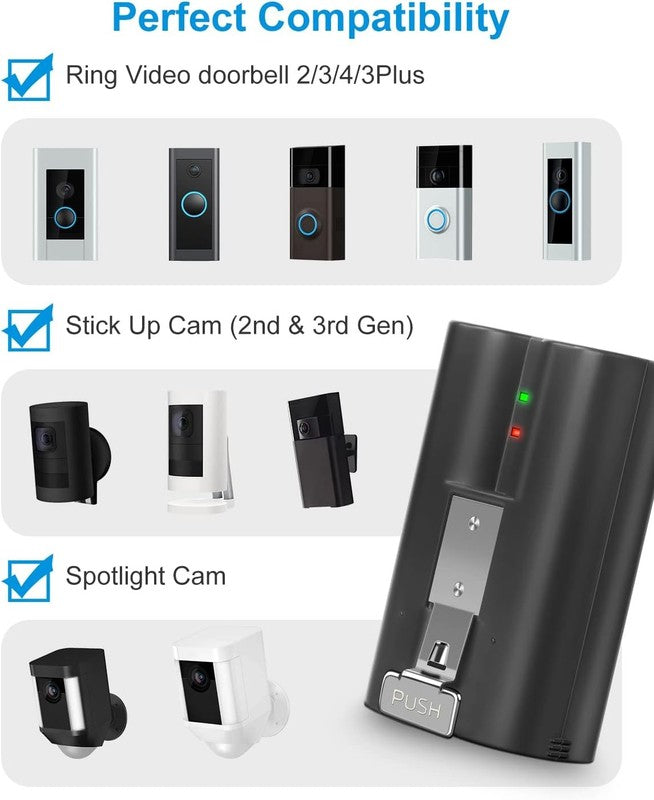 2 Pack Rechargeable Battery for Ring Doorbell, Camera & Spotlight Cam3