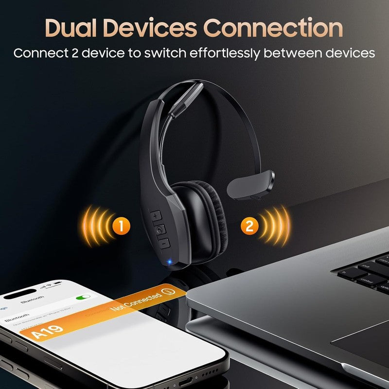Trucker Bluetooth Headset Dual Noise Cancel Mic 55H Work Wireless PC/Phone2