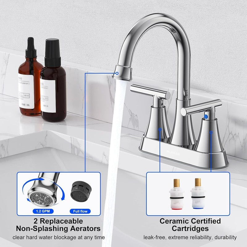 Chrome Bathroom Sink Faucet 4" Centerset w/ Pop Up Drain Supply Hoses3