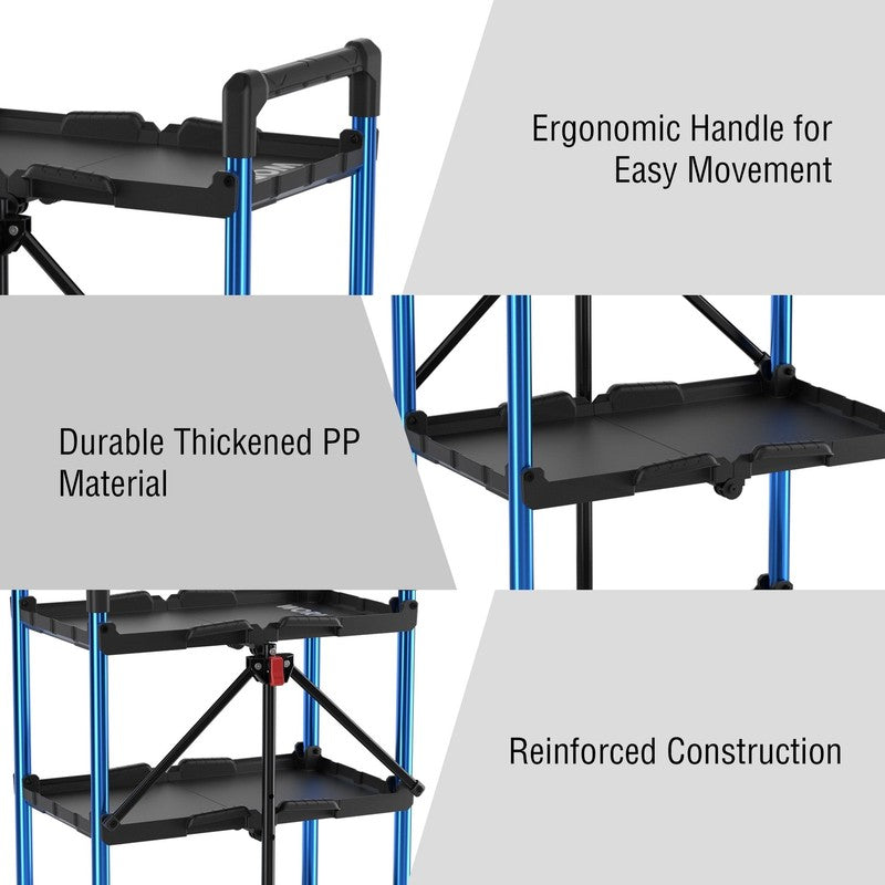 3 Tier Folding Collapsible Service Cart with Wheels, 210 Lbs Loading Capacity, F2