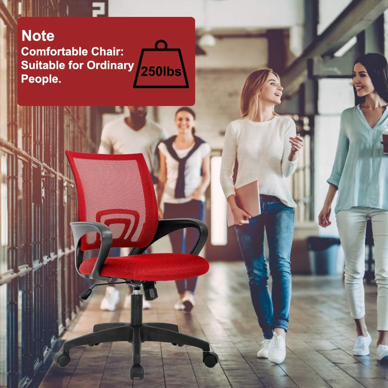 Ergonomic Office Chair Red Mid-Back Swivel Desk Chair Adjustable Height3