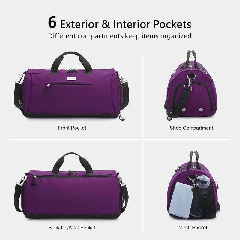 Gym Bag Unisex Duffel Shoe Compartment Wet Pocket Travel Sports Purple M4