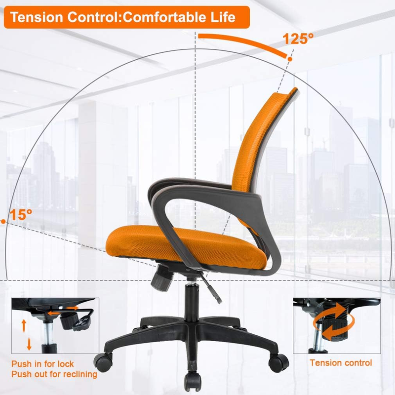 Ergonomic Office Chair Mid Back Swivel Desk Chair Lumbar Support Orange7