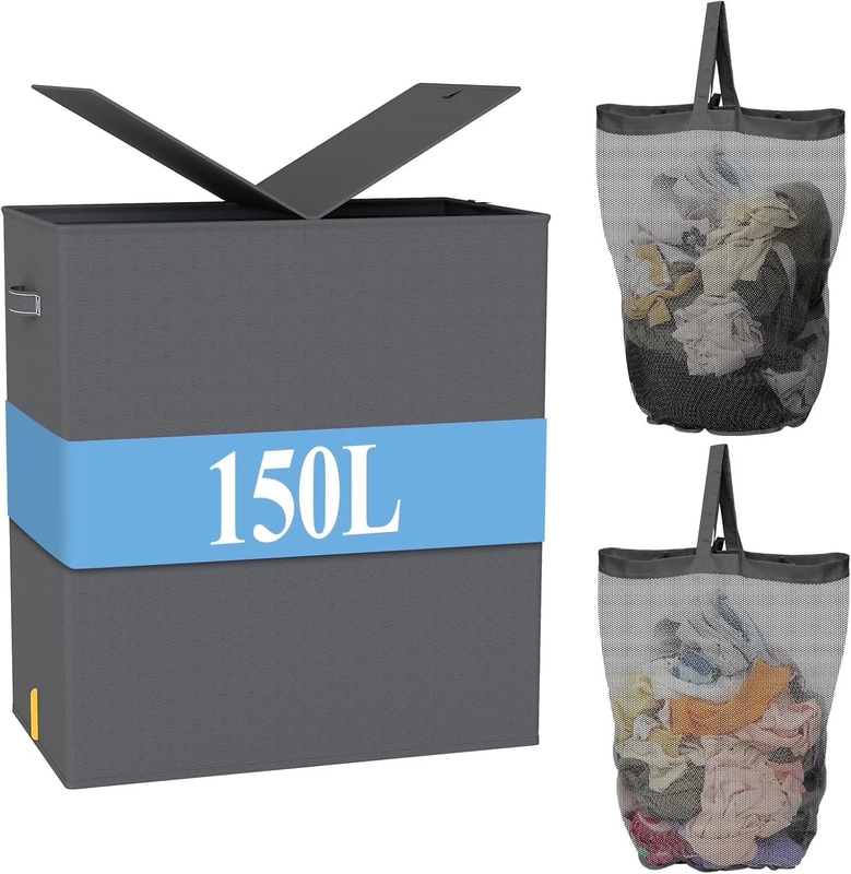 150L Laundry Hamper with Lid, Gray7