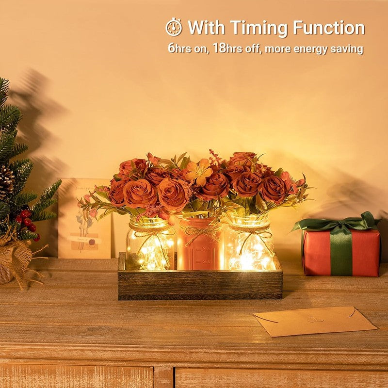 Mason Jar Lights Table Centerpiece 3 Jar Fall Farmhouse Decor Orange1