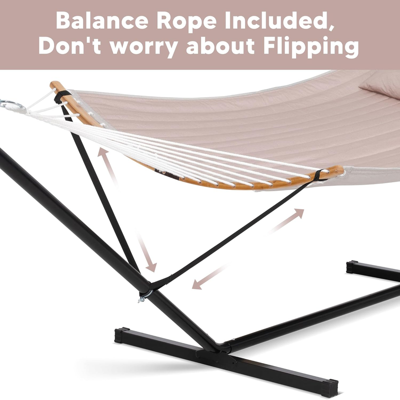 55 Inch Hammock w/ Stand Double Curved Bar 450lb Capacity Outdoor Tan3
