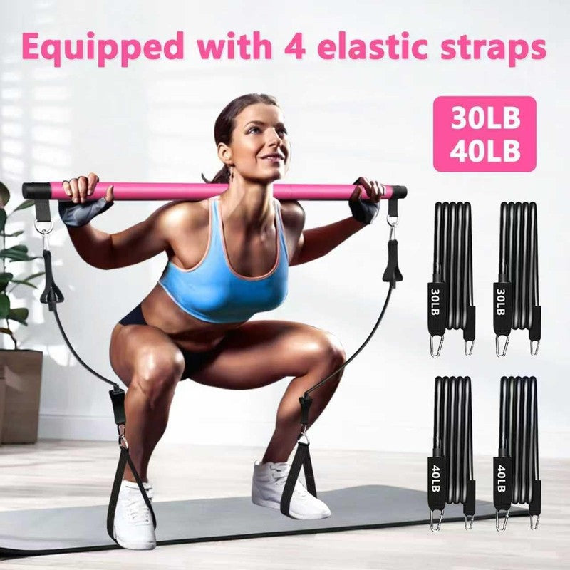 Pilates Bar Kit w/ Stackable Resistance Bands Full Body Home Gym Workout2