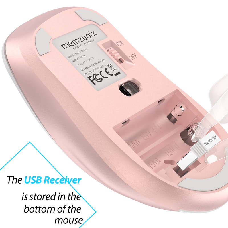 Wireless Optical Mouse 1400 DPI 5 Button USB Receiver for PC Laptop Pink White5