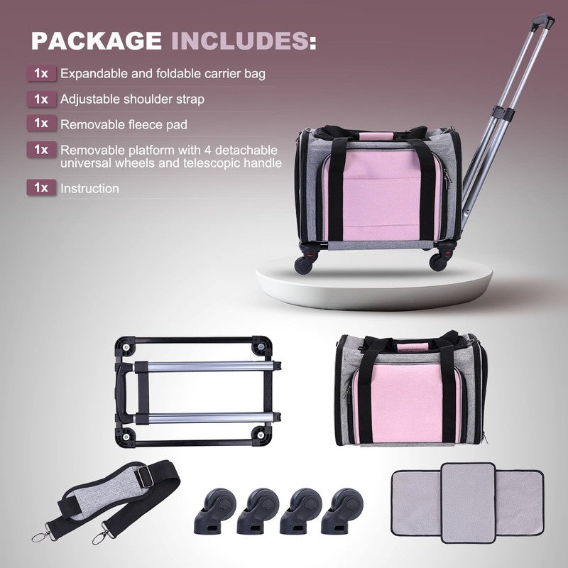 “Rolling Pet Carrier with Wheels – Foldable Airline Approved Dog & Cat Travel4