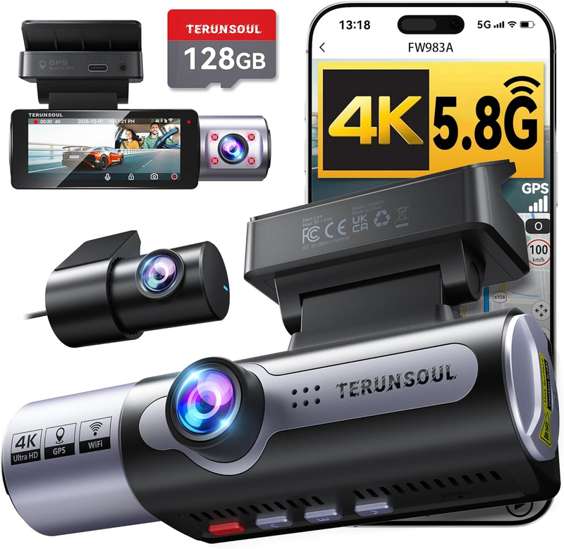 4K+1080P+1080P 3-Channel Dash Cam Front/Rear Black GPS WiFi Night Vision10