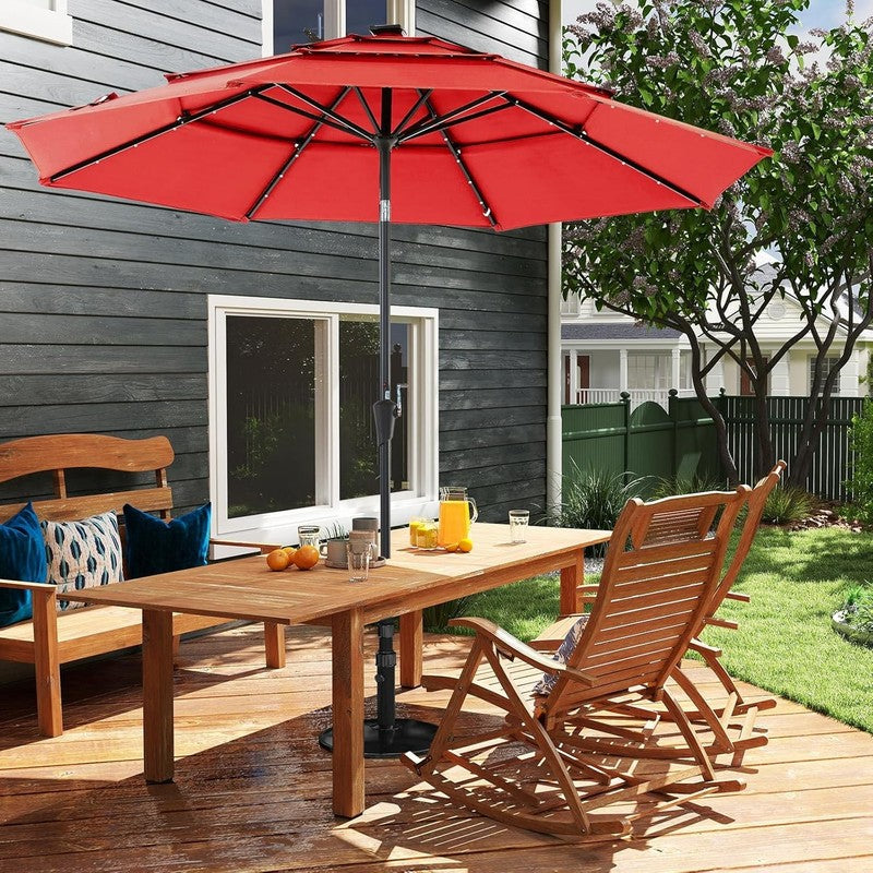 Outdoor 10FT Solar Umbrella 32 LED Lights Tilt Crank Backyard Deck Garden5