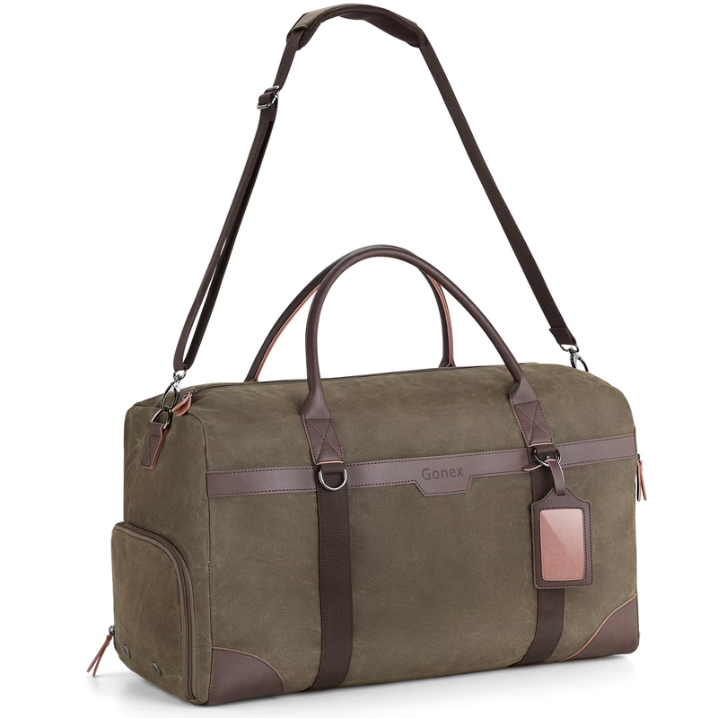 55L Waxed Canvas Duffle Bag Water Resistant Vintage Travel w/Shoe Comp9