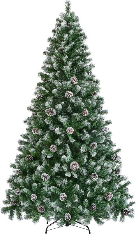 7.5Ft Artificial Christmas Tree, Snow Flocked Christmas Tree W/82 Pinecones, 1341