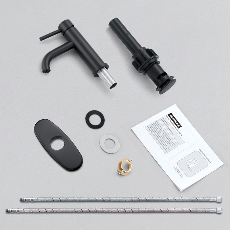 Black Bathroom Faucet,  Single Hole Bathroom Faucet with Pop-Up Drain and Flexib6