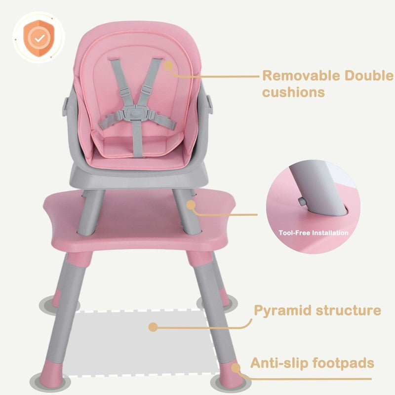 8 in 1 Baby High Chair, Toddler Dining Booster Seat for Eating, Pink Grey4