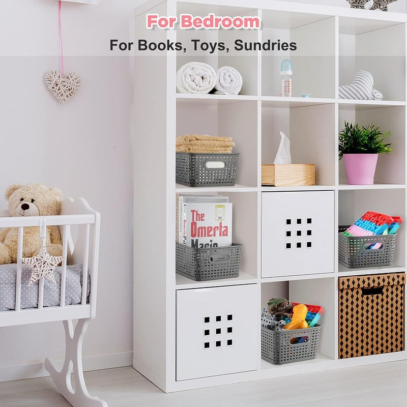 6 Pack Plastic Storage Bins with Lids, Stackable Organizer Baskets Grey5