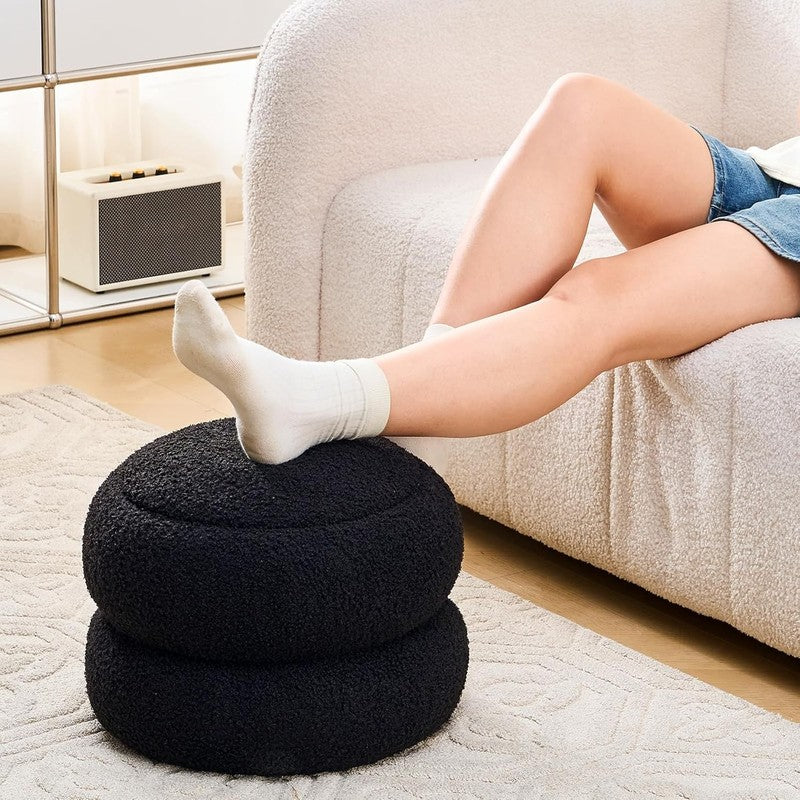 Storage Ottoman,Soft Teddy Velvet Upholstered Footrest,Mordern round Footstool w5