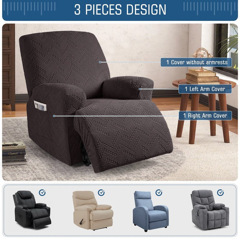 3-Piece Recliner Chair Slipcover Chocolate Anti-Slip Furniture Protector3