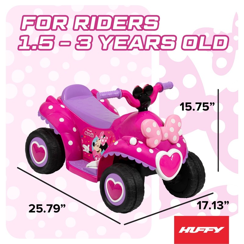 6V Disney Minnie Mouse Ride-On Quad for Toddlers Ages 1.5-3 Pink6