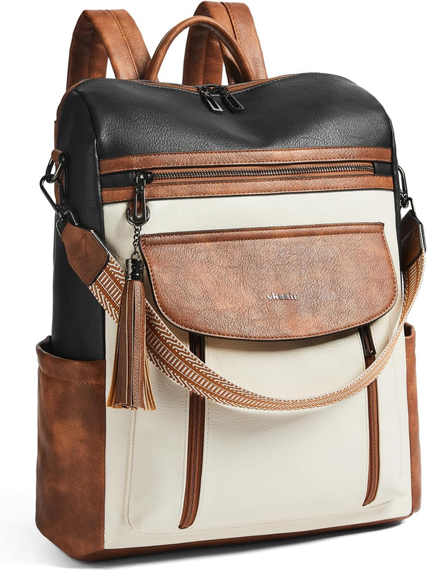 Women Laptop Backpack 15.6" Leather Travel Work Water Resistant Maroon0