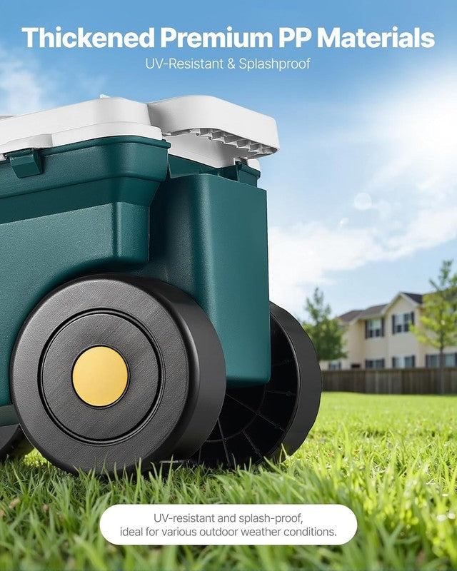 Garden Scooter with Seat, 2 in 1 Rolling Garden Cart with Storage Bin, Supports 4