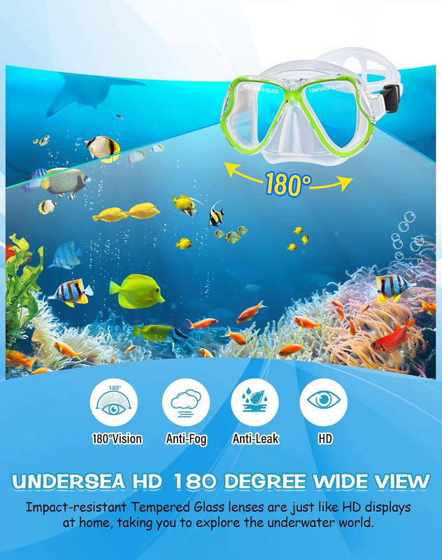 Dry Snorkel Set Panoramic Wide View Anti-Fog Scuba Mask Snorkeling Gear1