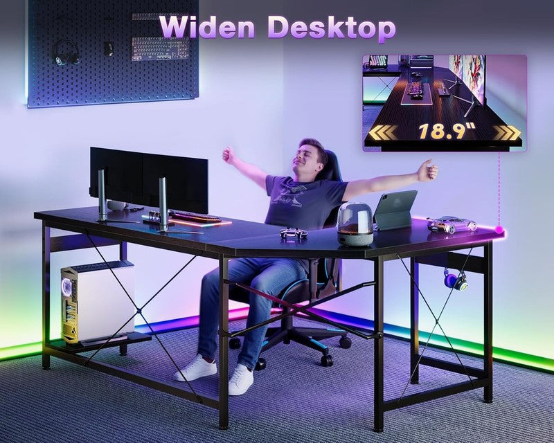 66'' L Shaped Gaming Desk Corner Computer Desk Home Office Writing Desk Black4