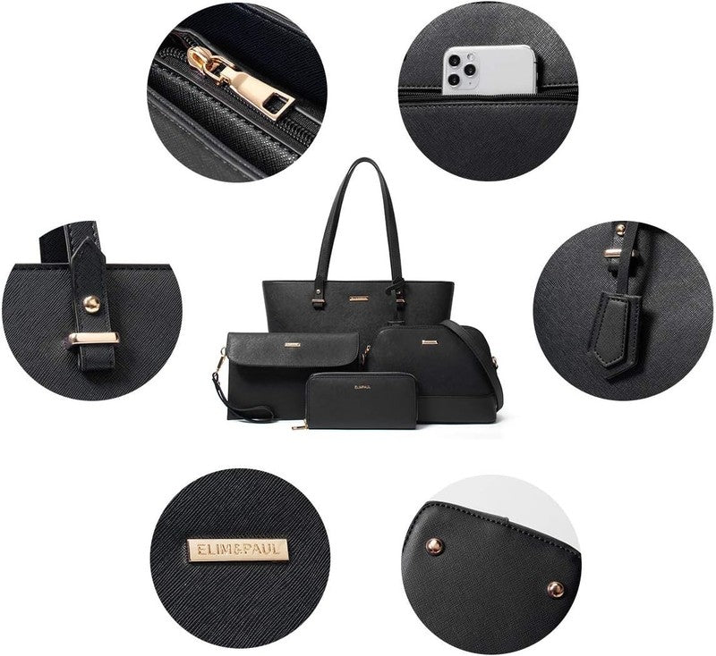 Women Fashion Synthetic Leather Handbag Set 4PCS Tote Shoulder Satchel Purse5