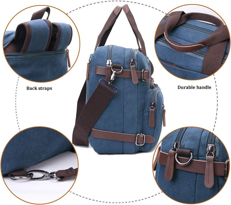3 in 1 Canvas Laptop Bag 17.3 Inch Convertible Briefcase Multi Pocket Blue6