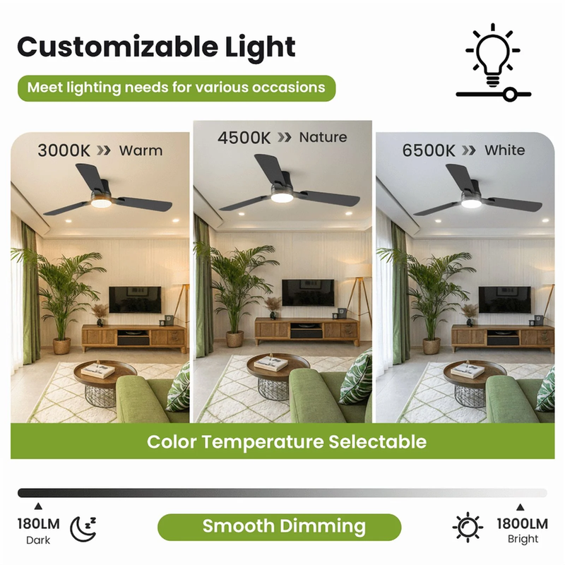 42in Modern Ceiling Fan with Light Remote 6 Speed Flush Mount LED5