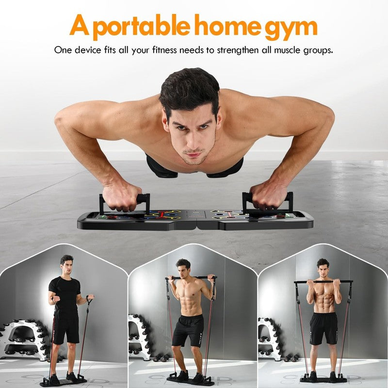 Push Up Board Home Gym Portable Workout Kit w/ Resistance Bands Ab Roller Bar5