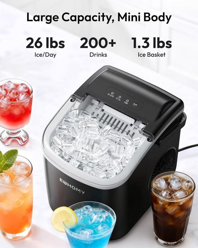 Countertop Ice Maker Machine with Handle, 26Lbs in 24Hrs, 9 Ice Cubes Ready in 62